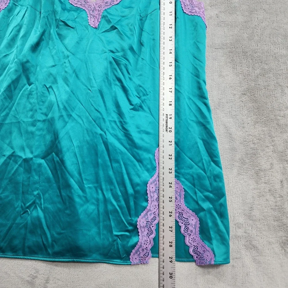 Victoria's Secret Chemise Womens L Blue Tease Satin Lace-Trim Mini Slip Retro